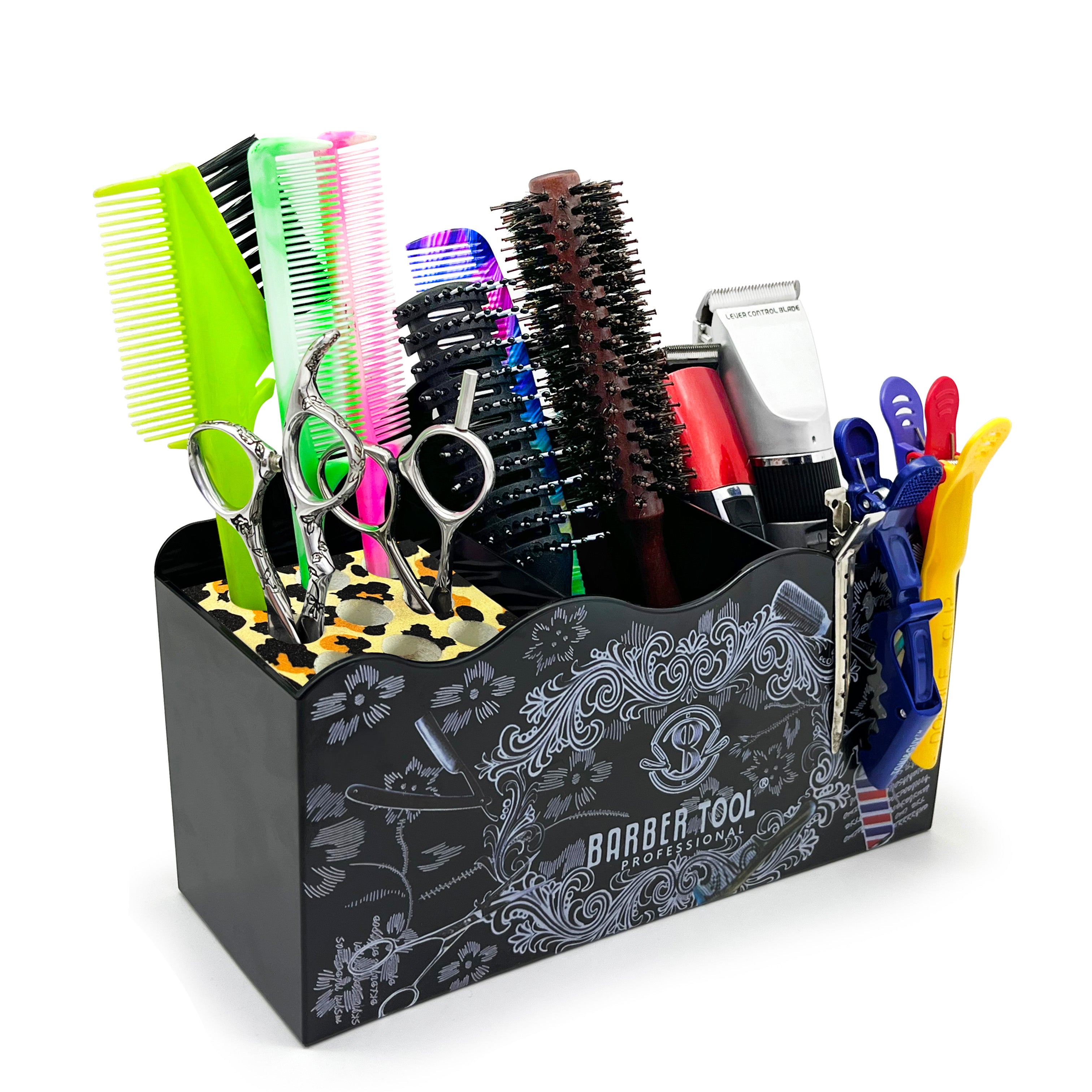 Large Scissors Holder Tools Compartments Hair Cutting Black and White - 413
