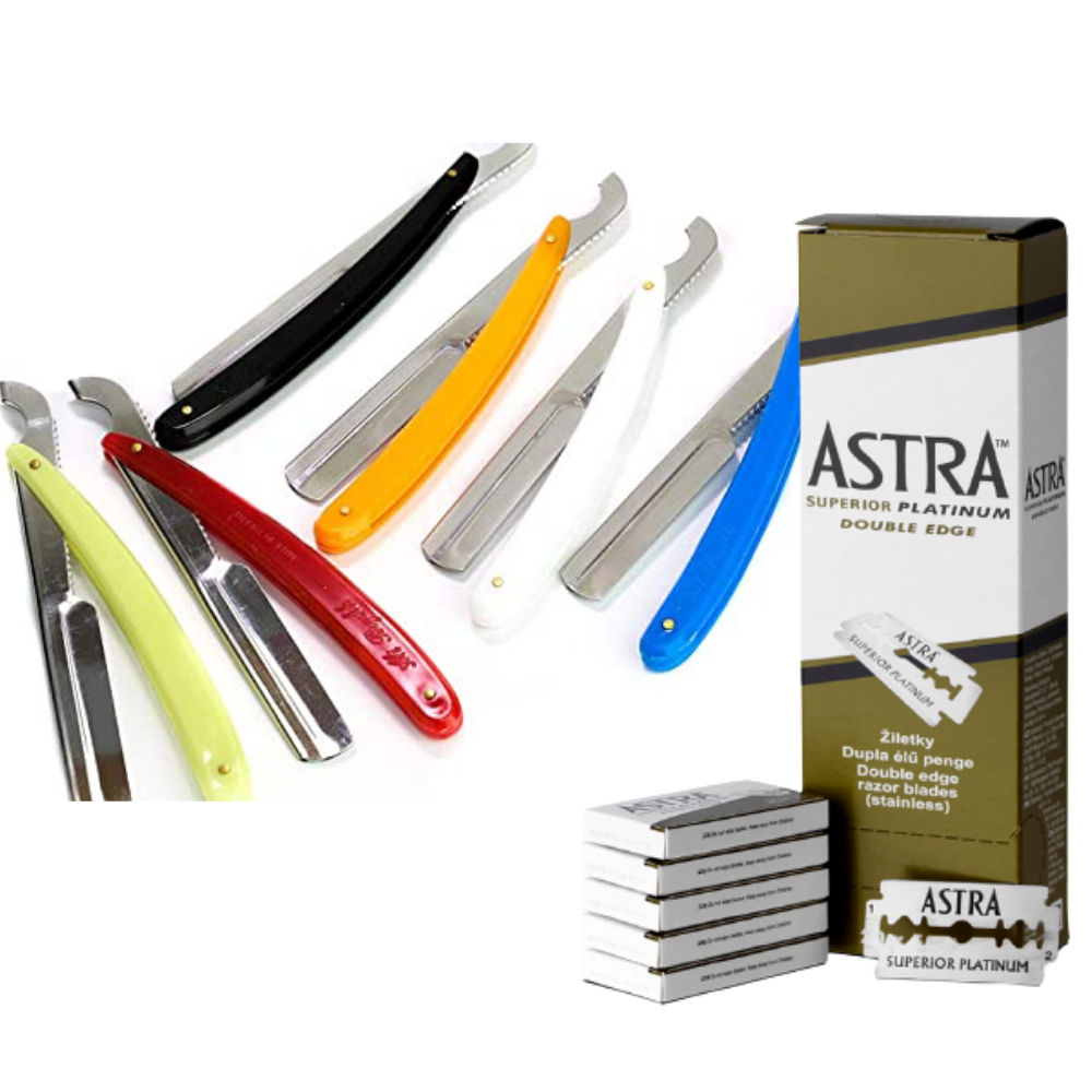 6x Classic Straight Edge Barber Razor With Astra Razor Blades 100