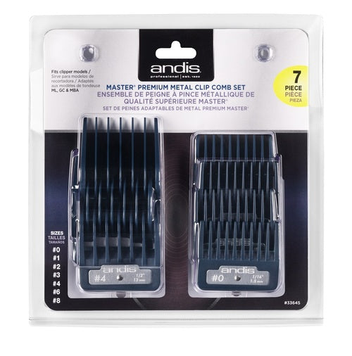 Andis Premium Metal Clipper comb Set 7 pcs - Sizes 0, 1, 2, 3, 4, 6, 8