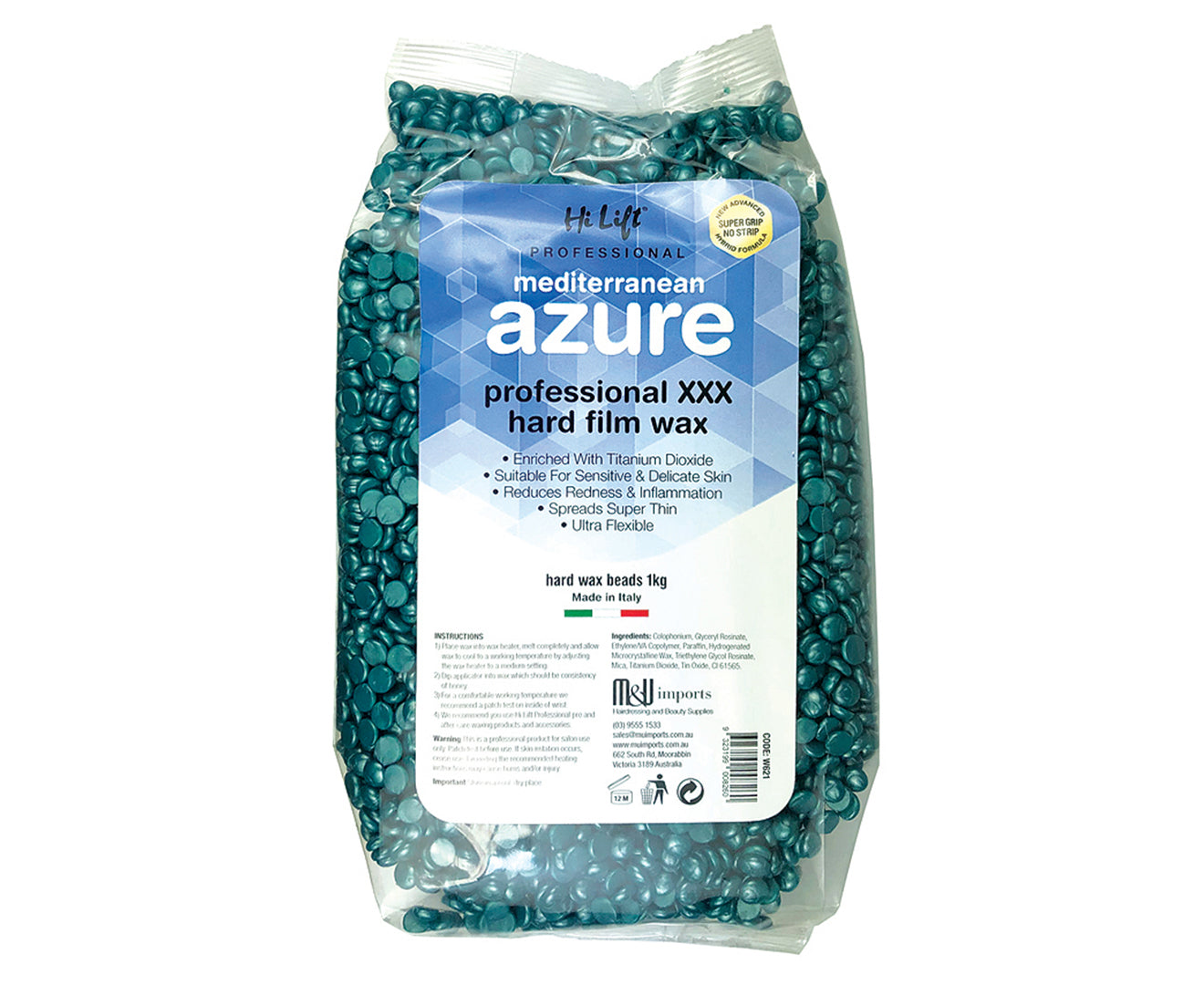 Hi Lift Mediterranean Azure Hard Wax - 1kg Waxing Beans Bag