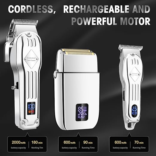 Hair Clippers For Men & Electric Shavers Professional Barber Hair Cutting Kit (Silver)