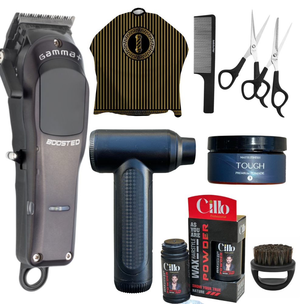 Gamma Boosted and Jet Fan Duster Barber Clippers Set