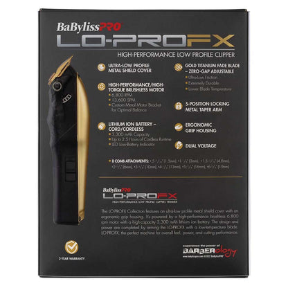 BaBylissPRO LoPROFX Professional Barber Clippers Gold