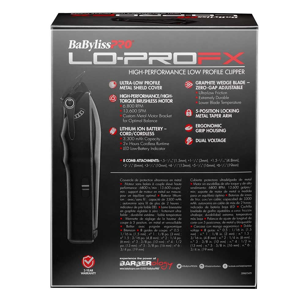 BaBylissPRO LoPROFX Professional Barber Clippers - Black