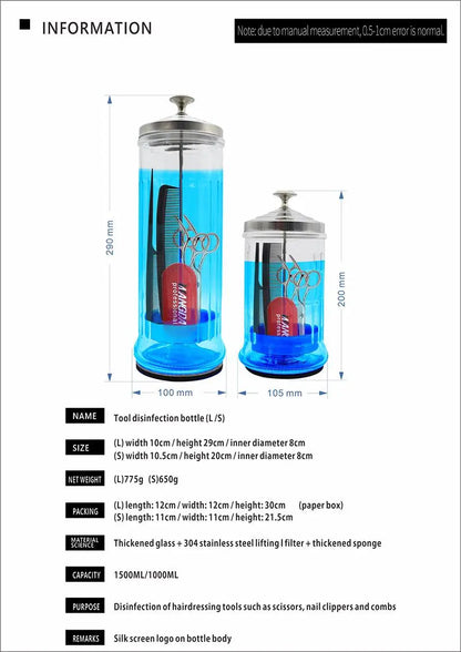 Universal Barber Disinfectant Jar Sterilizing Professional Grade