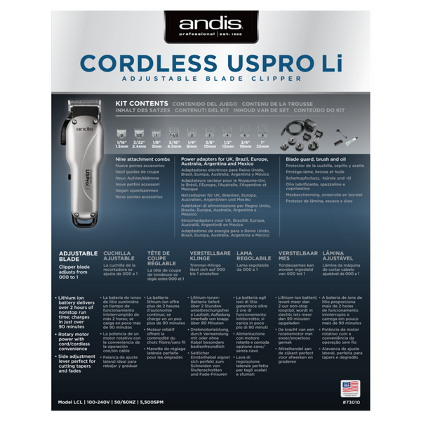 Andis Clipper Cordless US Pro Li Adjustable Professional Barber Clippers