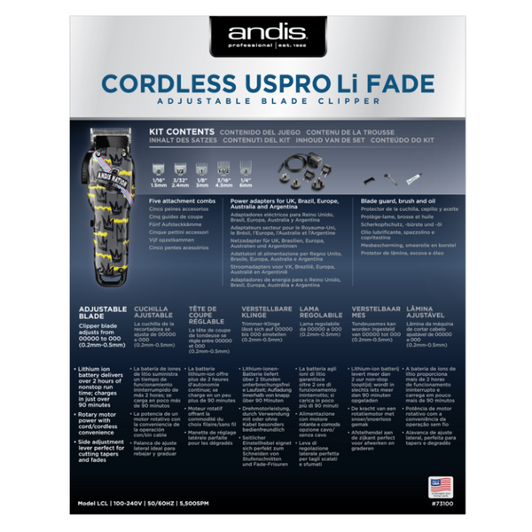 Andis Professional Hair Clippers 73100 Cordless US Pro Li